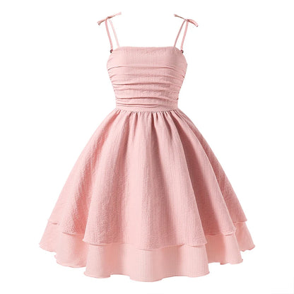 Lightweight Girls' Dress - Tiered Sling Dress, Polyester Elastane, For Birthday Party, Pageant, Communion