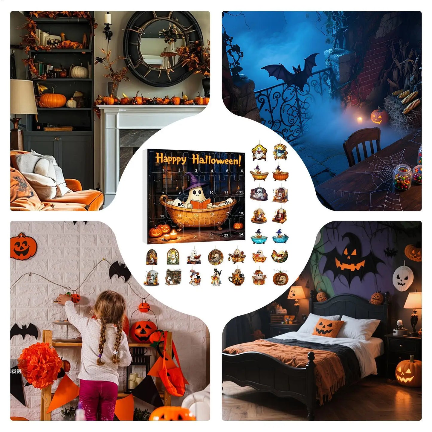 Calendario de Adviento de Halloween 24 Días Colgante de Fantasma Decoración