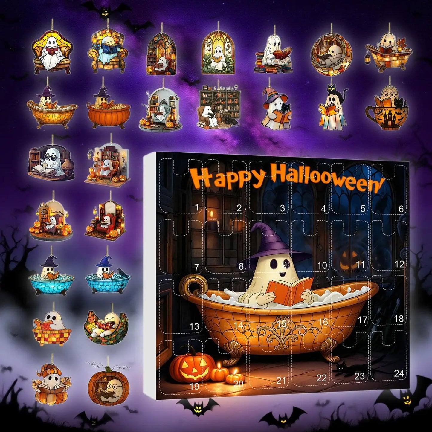 Calendario de Cuenta Regresiva de Halloween 24 Fantasmas de Acrílico Decoración
