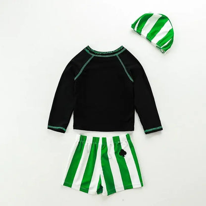 Costume da bagno per neonati maschi a asciugatura rapida - maglia a maniche lunghe e pantaloncini, poliestere, per nuoto