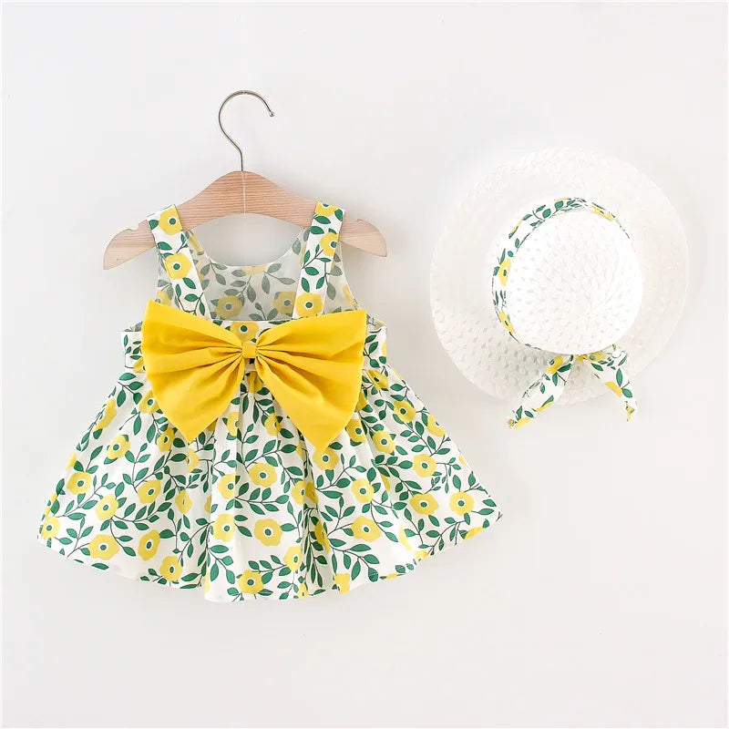 Weiches Baby-Mädchenkleid – floraler A-Linien-Schnitt, fließende Baumwoll-Polyester-Mischung, für Sommer-Strandparty
