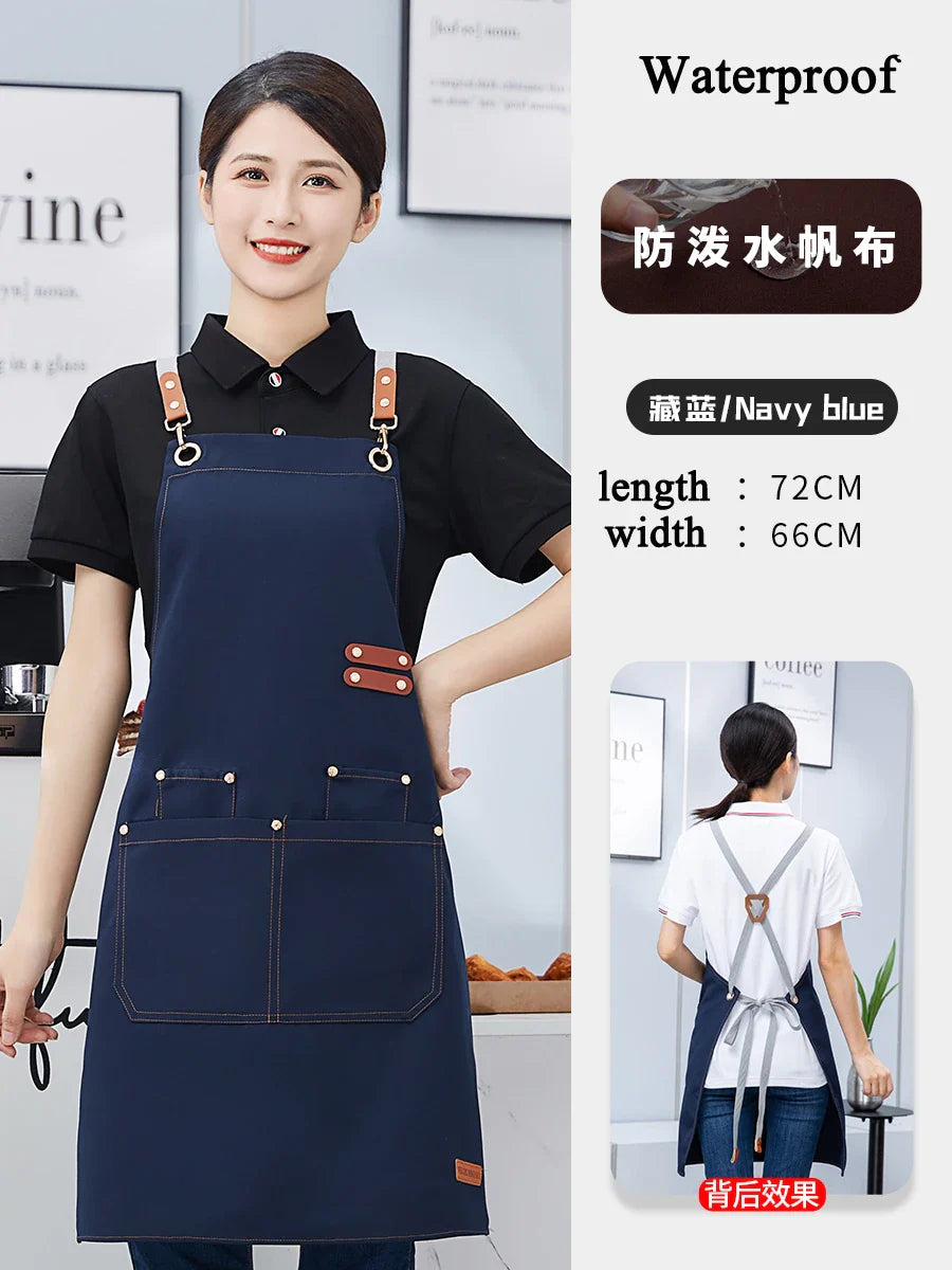 Custom Apron Waterproof Canvas Bib Apron With Adjustable Leather Look Straps Hospitality Fall 2025 Personalized Logo