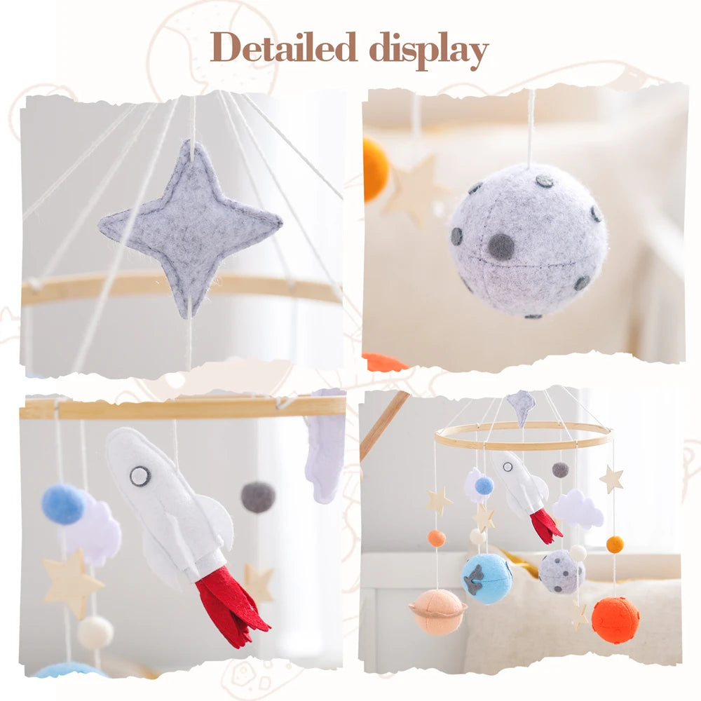 Móvil de cuna cohete de madera juguetes sensoriales para recién nacidos calmantes