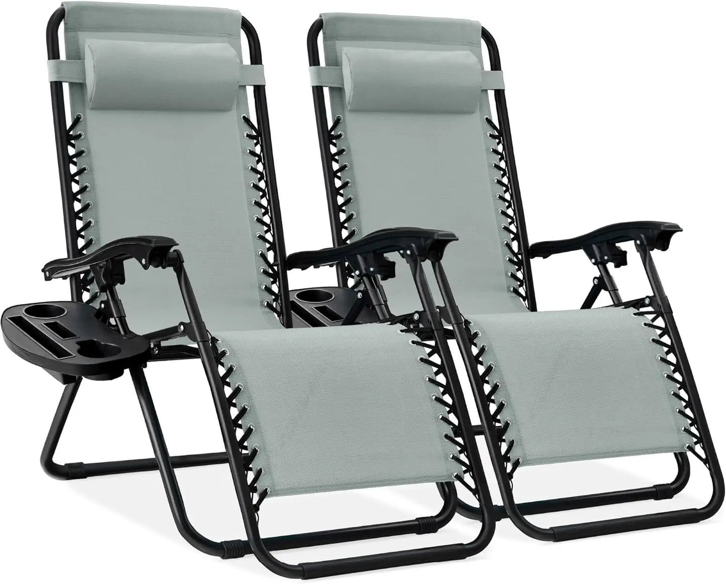 Adjustable Steel Mesh Zero Gravity Lounge Chairs with Cup Holders & Pillows - Portable Recliners for Outdoor Relaxation and Comfort