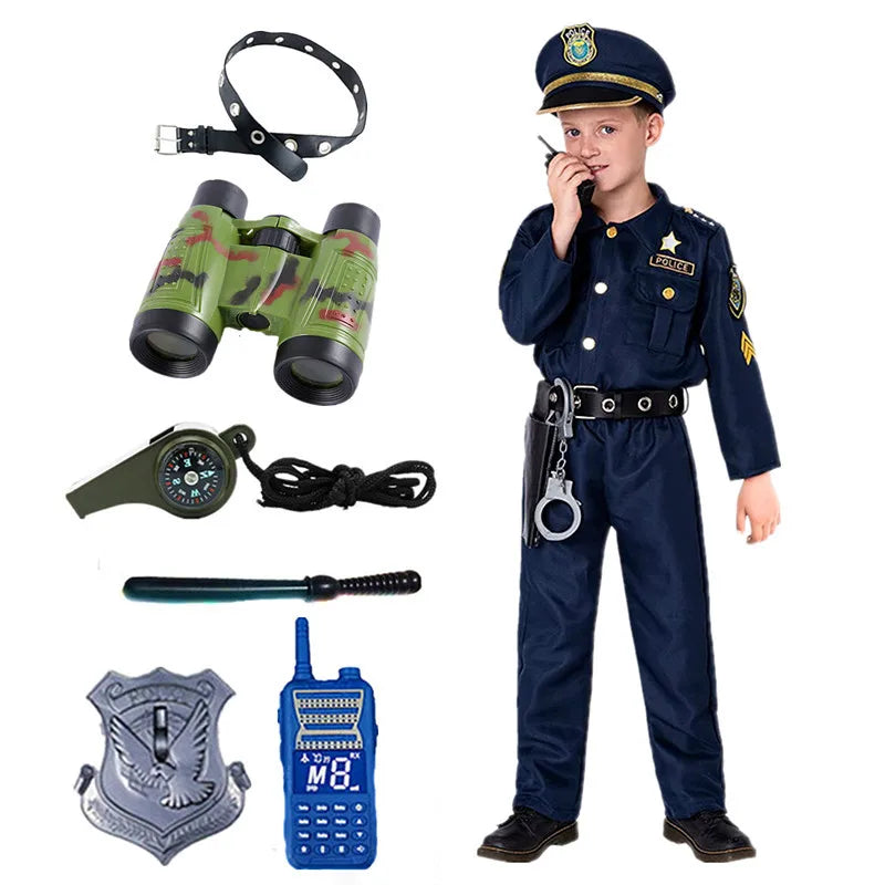 Kids Police Officer Cosplay Costume Accessories Set with Walkie-Talkie Whistle and Handcuffs Halloween 2026