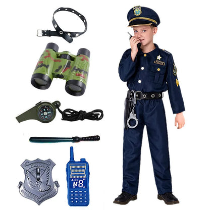 Kids Police Officer Cosplay Costume Accessories Set with Walkie-Talkie Whistle and Handcuffs Halloween 2026