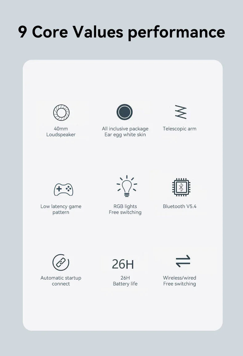 Gaming Headset Bluetooth 5.4 Wireless RGB Low Latency