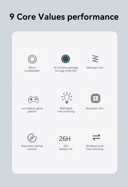 Gaming Headset Bluetooth 5.4 Wireless RGB Low Latency