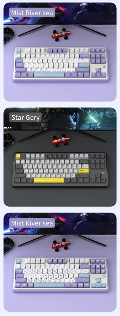 Teclado mecánico 87 teclas modo tri RGB intercambiable en caliente