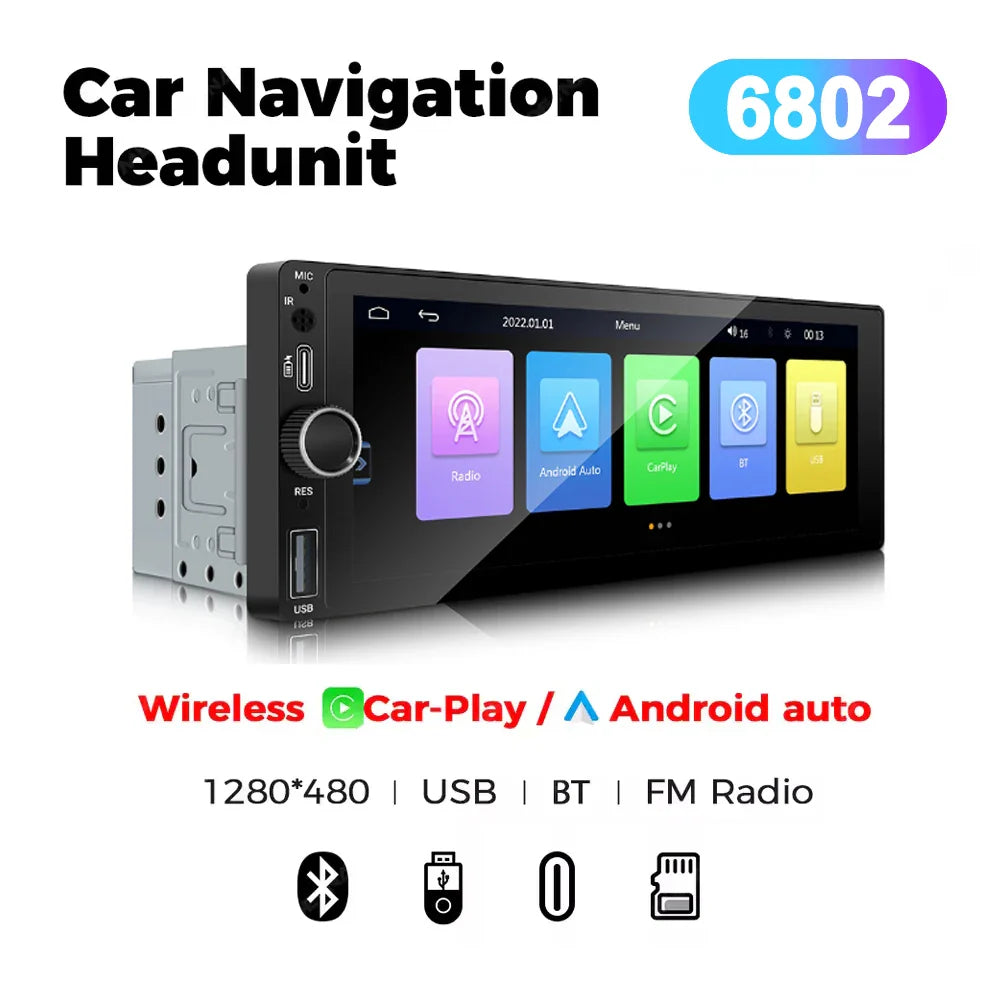 Bilstereo 6.86 tommer touchscreen universel MP5 hovedenhed efterår 2025 trådløs CarPlay Android Auto