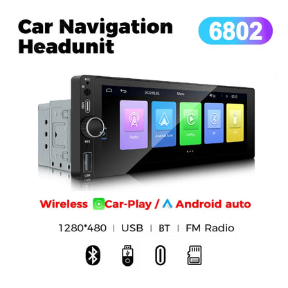Bilstereo 6.86 tommer touchscreen universel MP5 hovedenhed efterår 2025 trådløs CarPlay Android Auto