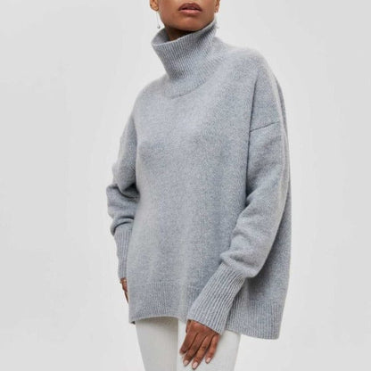 Warm Women's Turtleneck Sweater - Relaxed Wool Blend