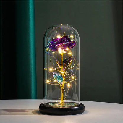 Rosa Galassia in Oro 24K con Luci LED – Scatola Regalo per la Festa della Mamma Fiore in Alluminio con Luci a Stringa e Scatola Fiore Artificiale Regalo