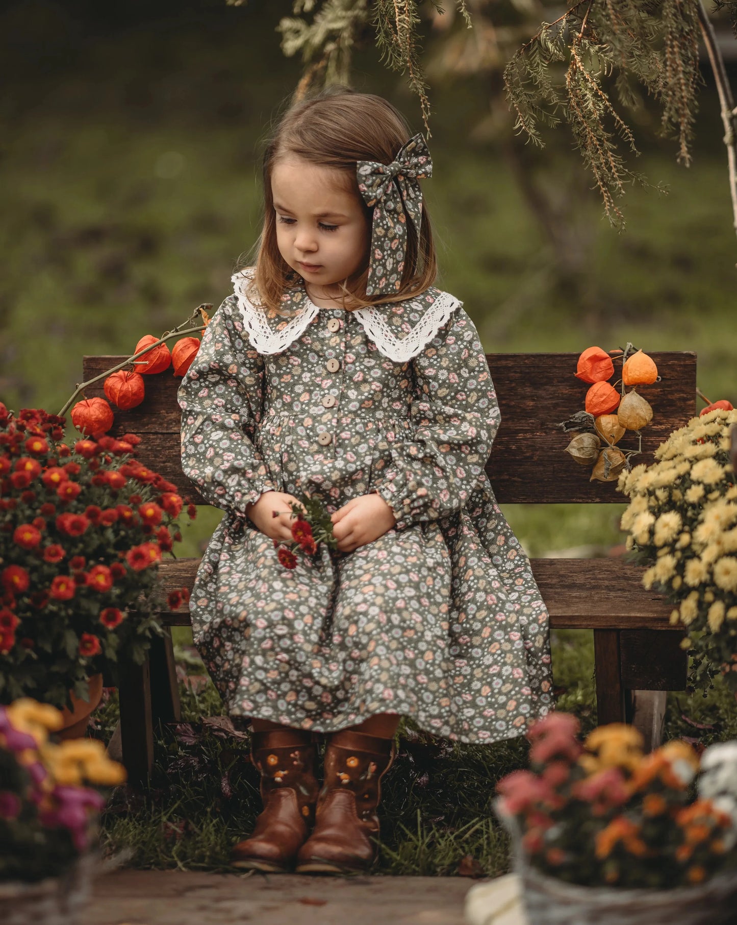 Soft girls' dress - vintage-inspired floral-pattern, cotton, for special occasions and holidays