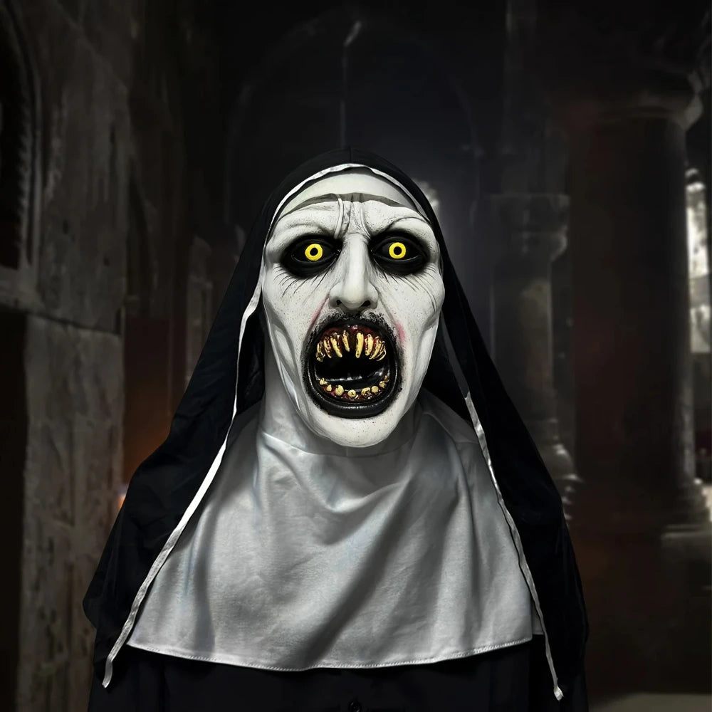 Angstaanjagend siliconen- en latexmasker van een non voor horrorcosplay, realistische details, voor volwassenen, Halloween 2026