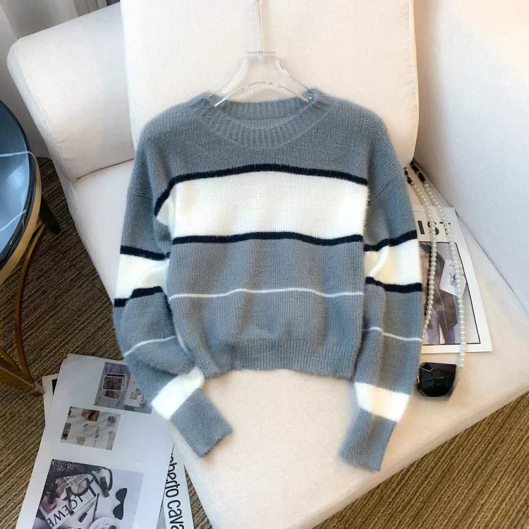 Soft Womens Crewneck Sweater - Boxy Brushed Knit Fall