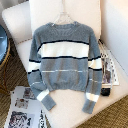 Soft Womens Crewneck Sweater - Boxy Brushed Knit Fall