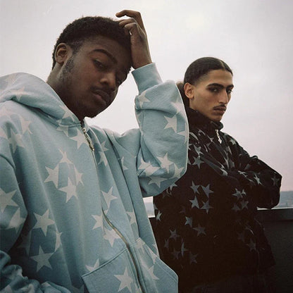 Overdimensjonert herre hettejakke med glidelås - Rhinestone skjelett, bomull