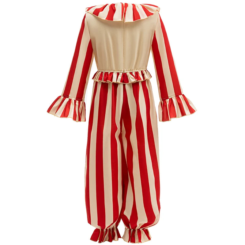 Gestreept jumpsuit voor jongens met circusclownmotief, Halloween-carnavalskostuum, verjaardagsgoochelaarsoutfit voor op het podium 2026