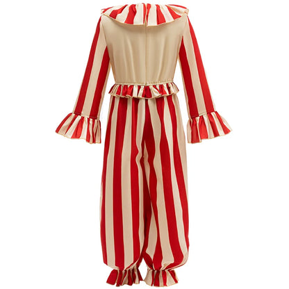 Gestreept jumpsuit voor jongens met circusclownmotief, Halloween-carnavalskostuum, verjaardagsgoochelaarsoutfit voor op het podium 2026