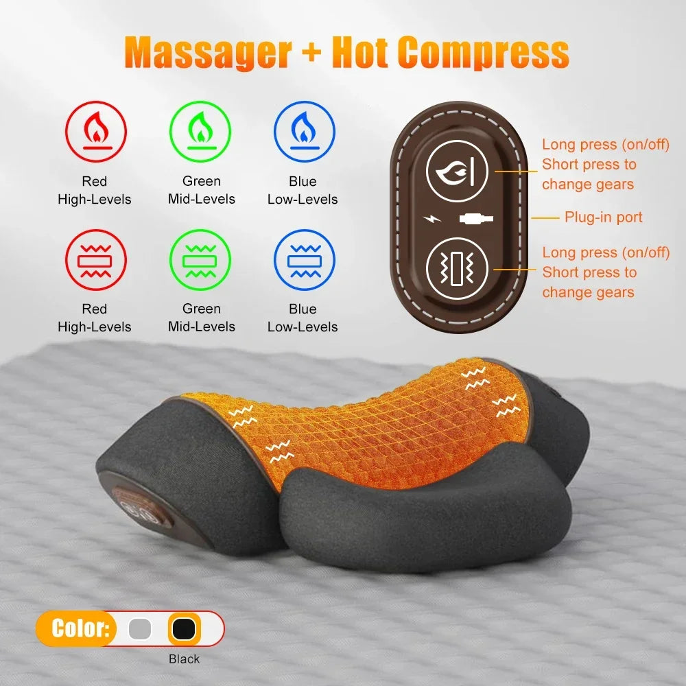 Neck Massager Pillow With Heat And Vibration - Viral Trend Cervical Therapy For Neck And Shoulder Relief, Hot Compress