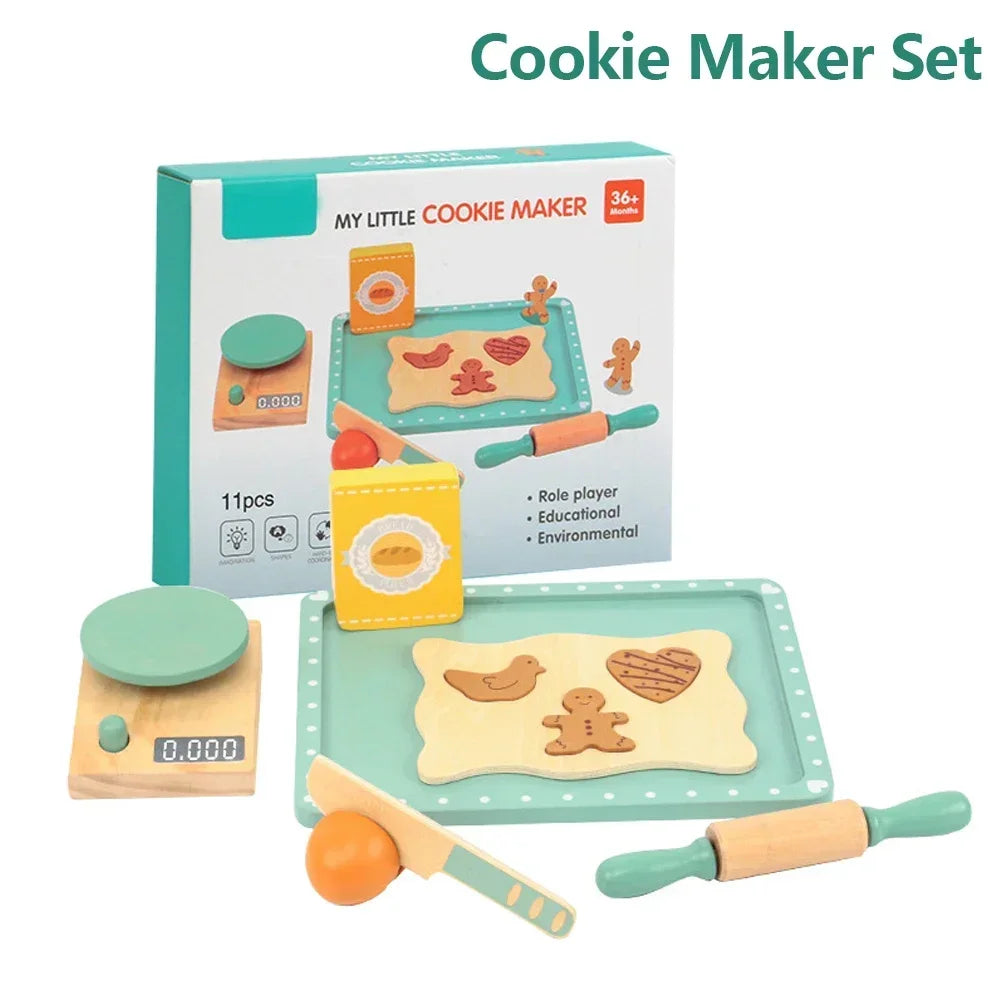 Wooden Kids Coffee & Cookie Maker Toy Set - Educational Pretend Play Kitchen Gift for Boys & Girls