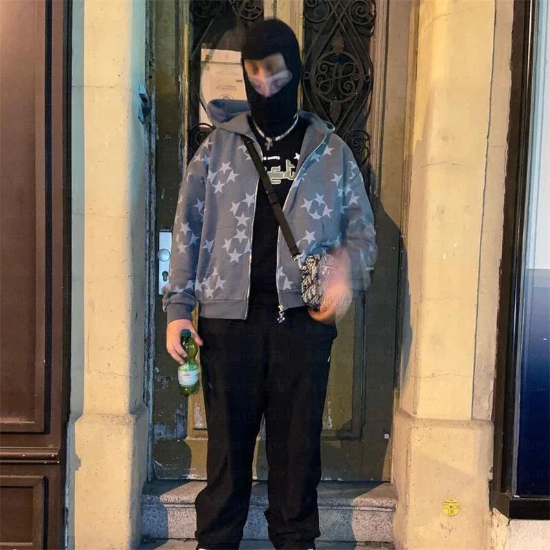 Overdimensjonert herre hettejakke med glidelås - Rhinestone skjelett, bomull