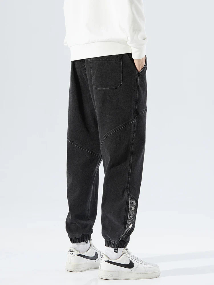 Strækbare afslappede herre denim joggers - løstsiddende tilspidsede, denim