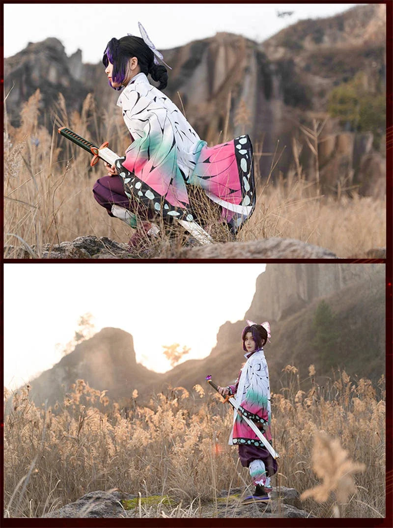 Demon Slayer Kochou Shinobu Kimono Cosplay Costume Set with Wig for Kids Adults Halloween 2026