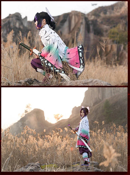 Demon Slayer Kochou Shinobu Kimono Cosplay Costume Set with Wig for Kids Adults Halloween 2026