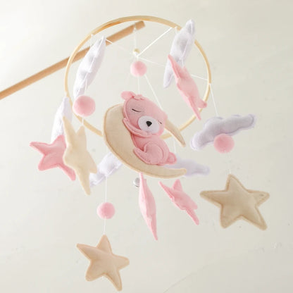 Wooden Crib Mobile Felt Bear Musical Newborn Sensory Toys