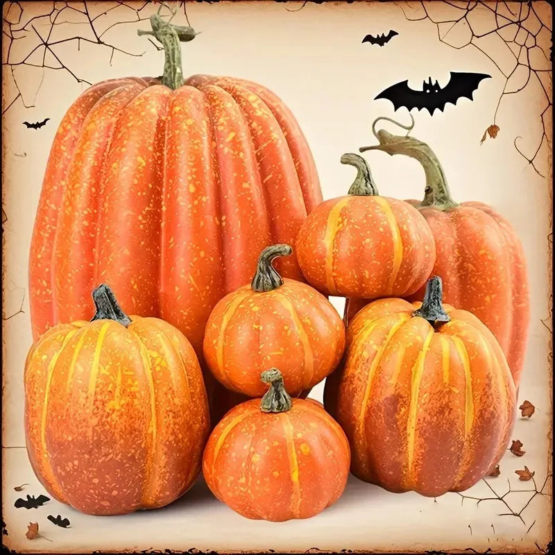 7-Piece Foam Plastic Artificial Pumpkin Set Orange Halloween Harvest Festival Home Table Decor 2026