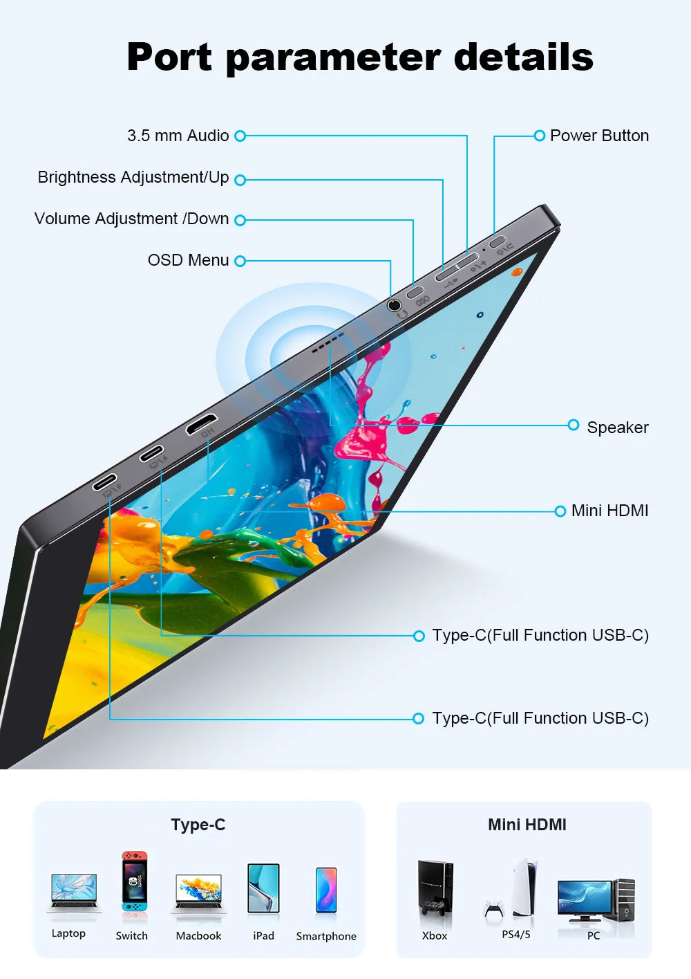 Portable 15.6 Inch FHD IPS Gaming Monitor 3ms Speaker