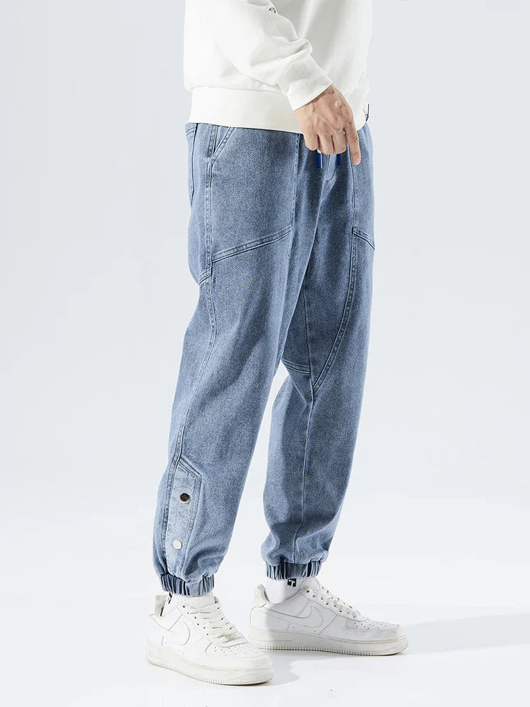 Strækbare afslappede herre denim joggers - løstsiddende tilspidsede, denim
