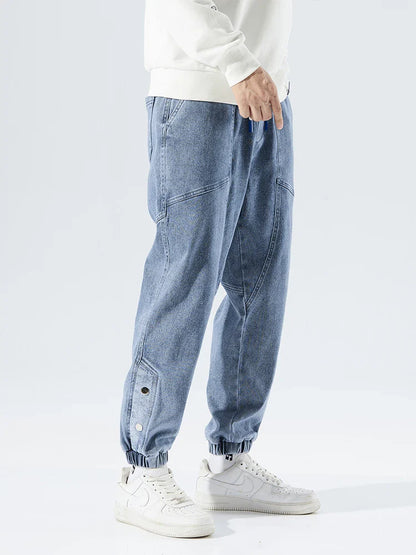Strækbare afslappede herre denim joggers - løstsiddende tilspidsede, denim
