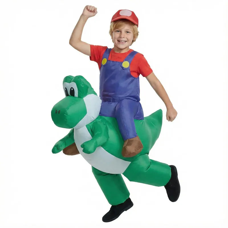 Opblaasbaar Halloween-cosplaykostuum voor volwassenen en kinderen als loodgieterdinosaurus, voor feest, optreden en carnaval 2026