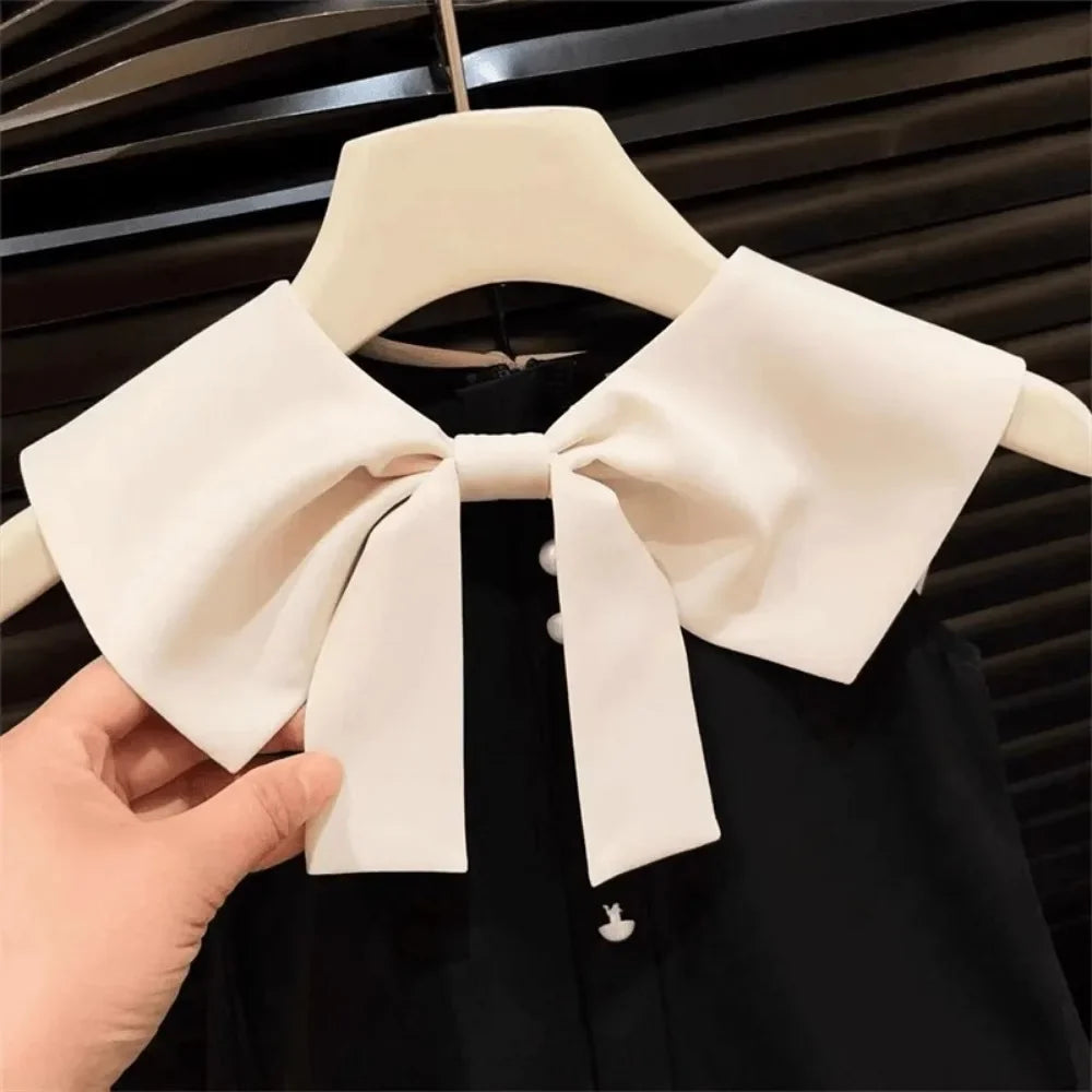 Soft and flattering girls' knee-length dress - sleeveless, bow-collar, polyester, birthday party