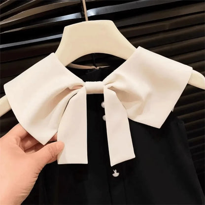 Soft and flattering girls' knee-length dress - sleeveless, bow-collar, polyester, birthday party