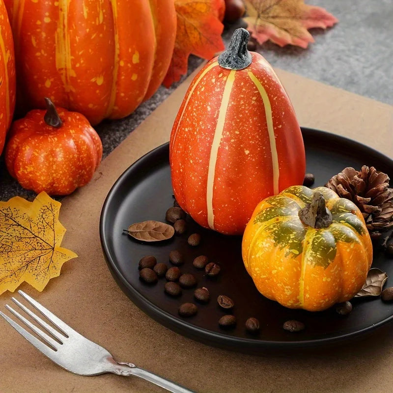 7-Piece Foam Plastic Artificial Pumpkin Set Orange Halloween Harvest Festival Home Table Decor 2026