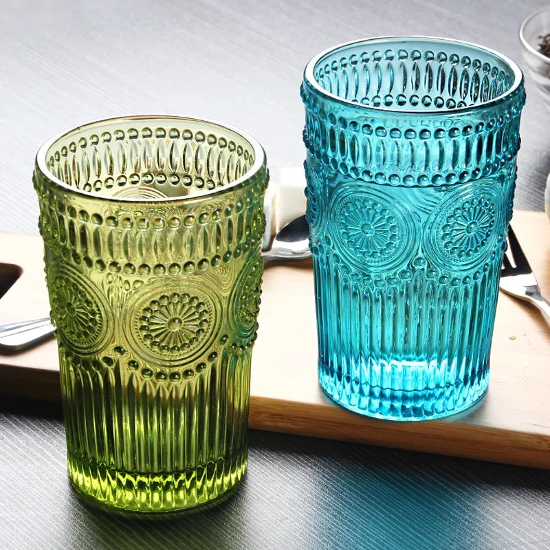 Glass Tumbler 350ml Engraved Sunflower Vintage Drinkware Summer 2025 Tableware Elegant Gift Idea