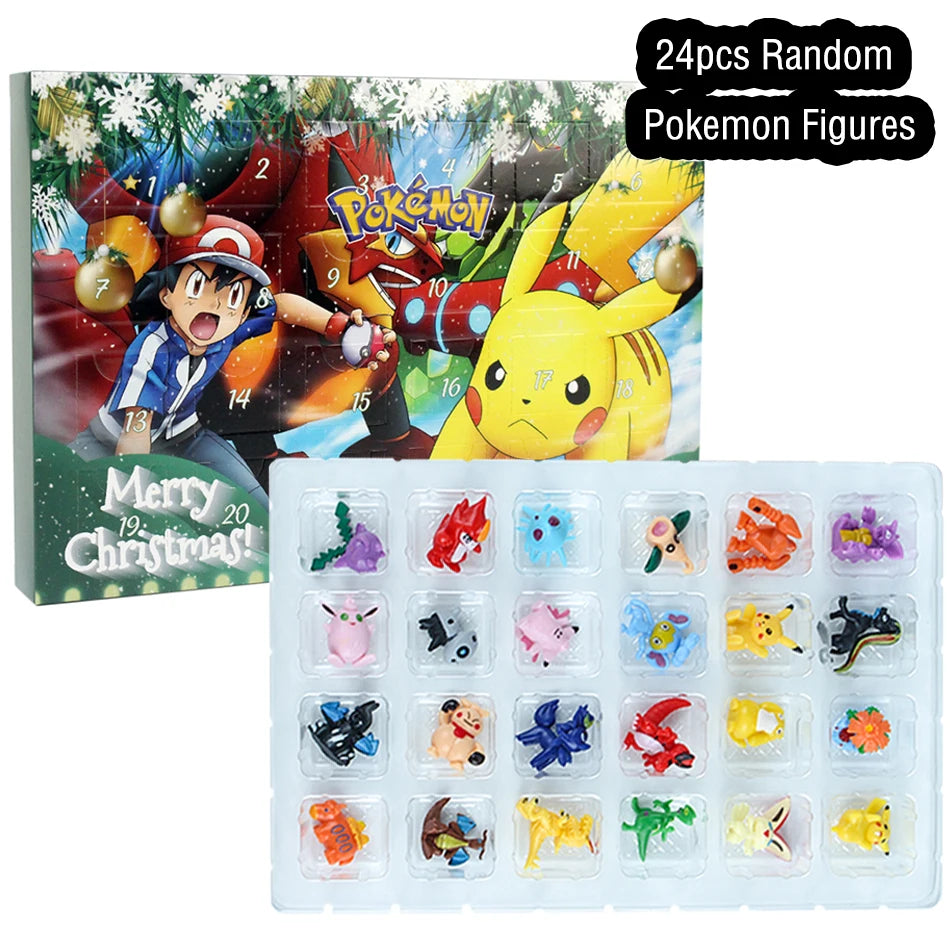 Kawaii Pikachu Christmas Advent Calendar - 24pcs PVC Anime Figures for Kids, Holiday Gift Set