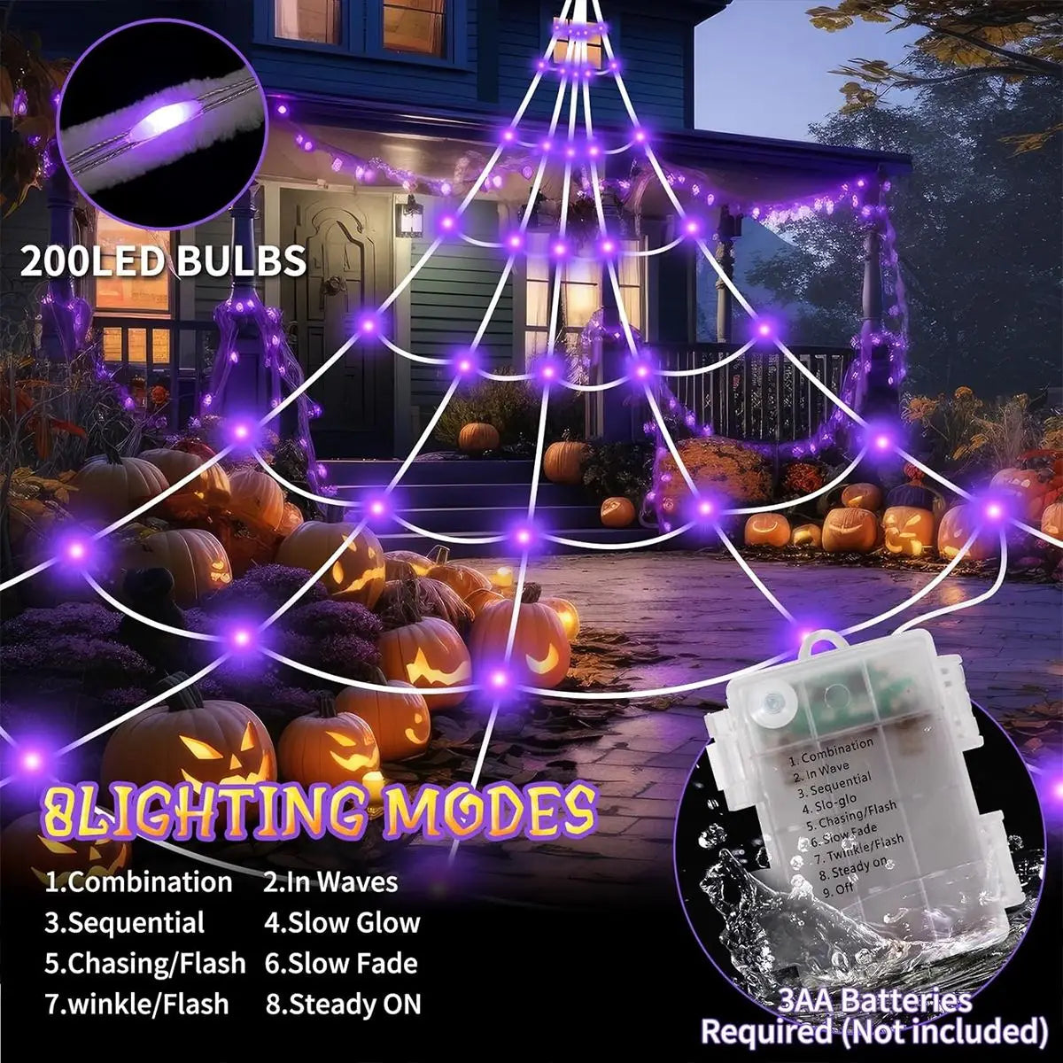 Halloween-spinnenweb met LED-verlichting en realistische enorme spin voor buiten, huis- en tuindecoratie 2026