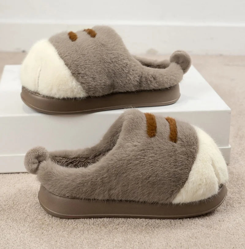Pantofole calde e accoglienti unisex - design con zampa di gatto in peluche, pelliccia sintetica, uso interno per l'inverno