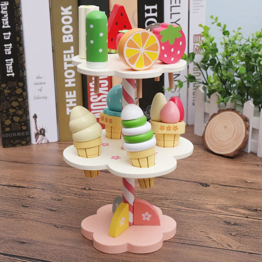 Wooden Ice Cream Play Rack for Kids - Educational Toy for Imaginative Role-Play and Family Fun