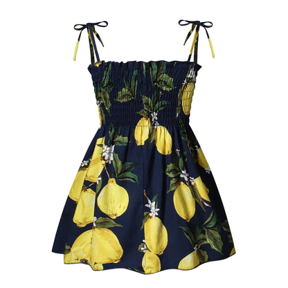 Soft girls' sundress - smocked bodice, daisy print, polyester, for casual summer outings