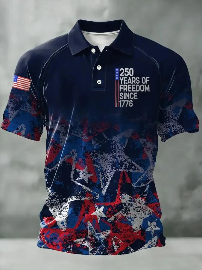 Breathable men's polo shirt – flag-printed USA 250th anniversary design, Fourth of July casual wear
