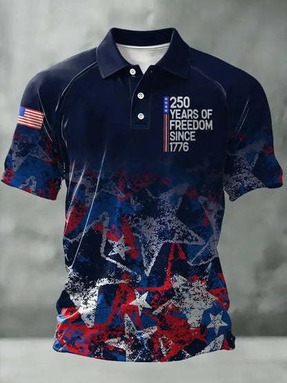 Breathable men's polo shirt – flag-printed USA 250th anniversary design, Fourth of July casual wear
