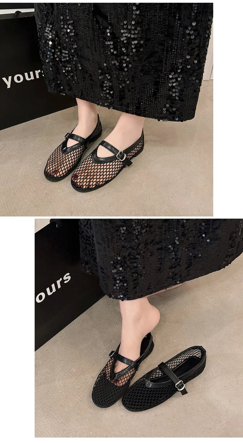 Bailarinas de malla transpirables para mujer - Punta redonda con tiras