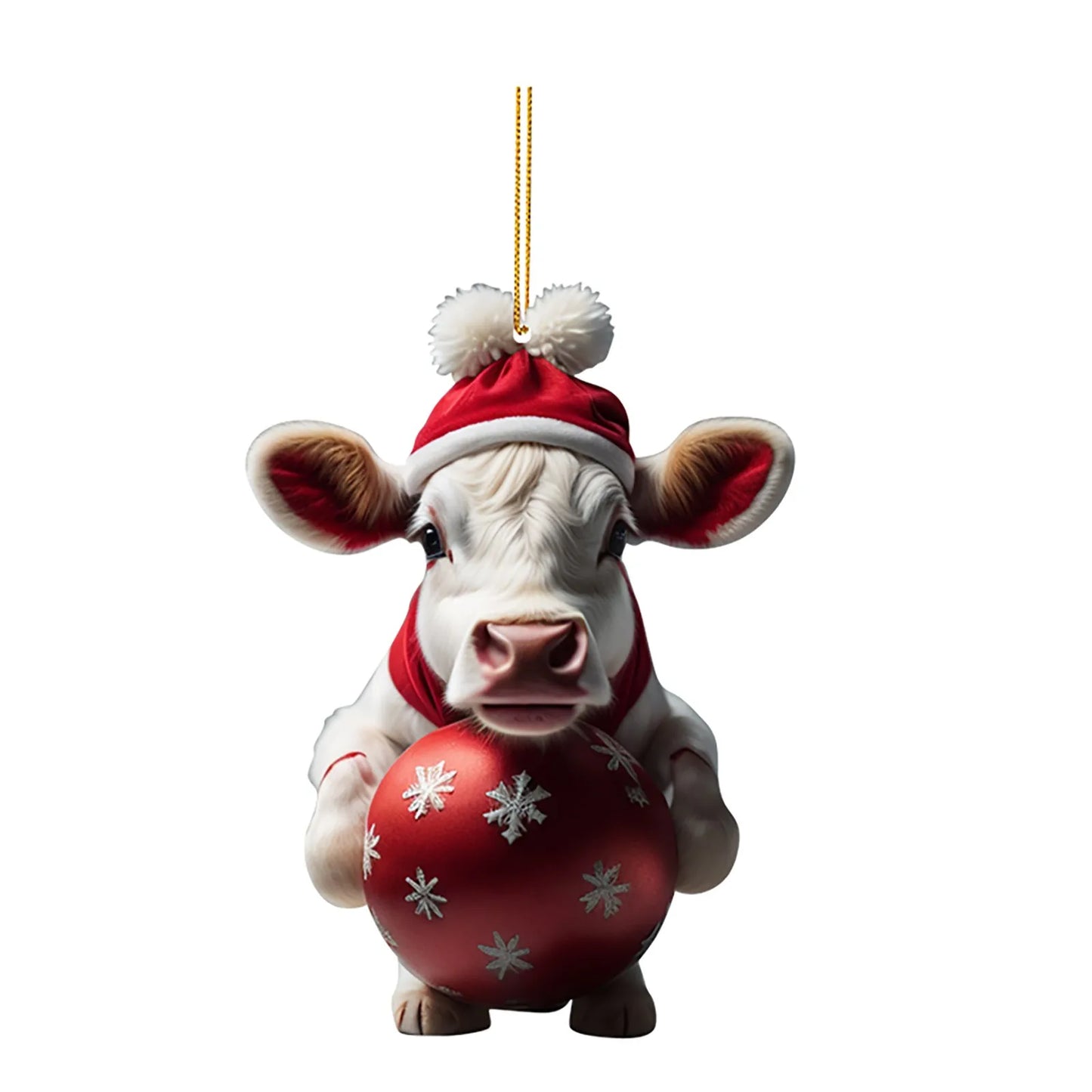 2D Acrylic Cartoon Cow Christmas Ornament - Fun Holiday Decoration, Cute Tree Pendant for Kids, Perfect Xmas Gift & Party Decor