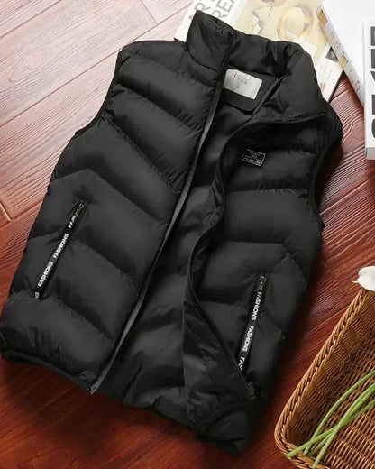 Warm Men’s Puffer Vest - Short Quilted, Polyester, Winter